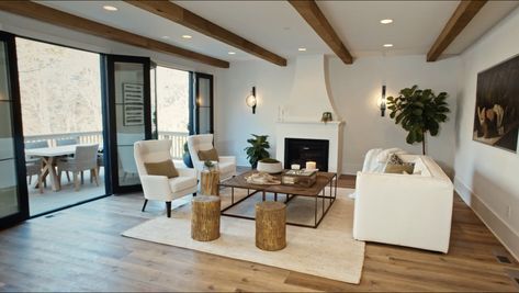 'Rock the Block' Reveals What To Do With Your Living Room Right Now | realtor.com® The Block Living Room, Brick In Kitchen, The Block Bathroom, Rock The Block, Ty Pennington, Living Room Fireplace, Best Living Room Design, Faux Beams, Dark Walls