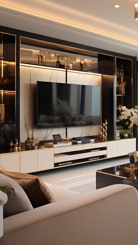 Tv Kastenwanden, Luxury Tv Wall, Tv Unit Interior Design, Tv Cabinet Design, Modern Tv Wall, Modern Tv Units, Modern Living Room Interior, Hall Interior Design, Tv Room Design