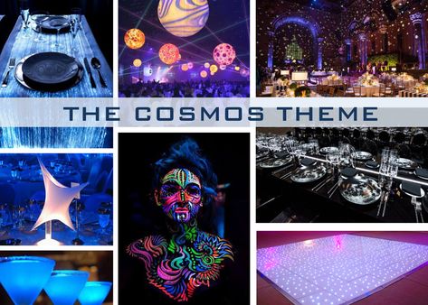 Travel Through Time with 4 Ideas for Futuristic-themed Events Futuristic Decoration, Futuristic Theme, Futuristic Party, Futuristic Dress, Balloons Galore, Sleek Outfit, White Charger, Black Tablecloth, White Runners