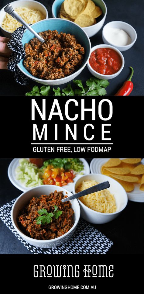 Nacho Mince | Gluten Free, Low FODMAP Low Fodmap Minced Beef Recipes, Low Fodmap Nachos, Gluten Free Low Fodmap, Fodmap Recipes Dinner, Low Fodmap Recipes Dinner, Minced Beef Recipes, Homemade Nachos, Stuffed Zucchini, Nachos Beef