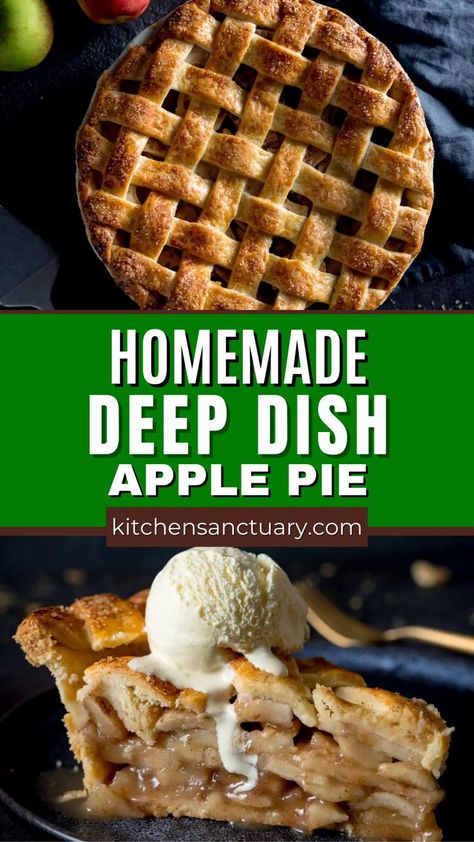 Homemade Deep Dish Apple Pie is bursting with tender apples and a perfectly flaky crust. This delightful recipe combines sweet and tart flavors, enhanced by a hint of cinnamon and ginger. Perfect for family gatherings or a cozy night in, this pie will be the star of your dessert table. Get ready to impress with this classic treat! Apple Pie With Ready Made Crust, Deep Dish Dutch Apple Pie Recipe, Deep Dish Apple Pie Recipe Easy, Deep Dish Pie Crust Recipe, Deep Dish Apple Pie Recipe, Deep Dish Apple Pie, Dutch Apple Pie Recipe, Tart Flavors, Deep Dish Pie