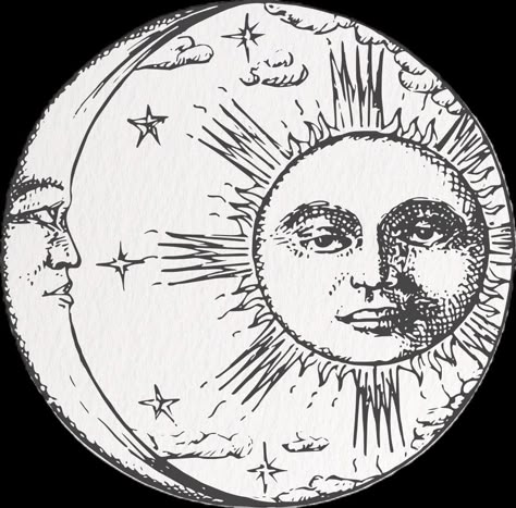 Moon Drawings Simple, Celestial Sun And Moon, Vintage Sun And Moon, Sun And Moon Yin Yang, Sun And Moon Illustration, Sun And Moon Face, Sun With Face, Moon Inside Sun Tattoo, Medieval Sun And Moon Tattoo