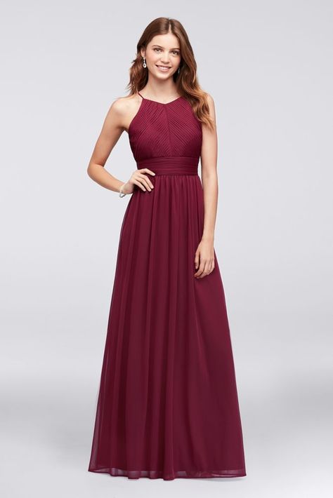 Micro-Pleated Mesh Halter Dress Style 644595I, Marsala Dress, High Neck Bridesmaid Dresses, Vestidos Color Vino, Davids Bridal Bridesmaid, Mesh Bridesmaids Dress, Dresses Burgundy, Bridesmaid Dresses Under 100, Wedding Bridesmaids Dresses Blue, Mesh Gown