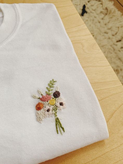 Jewel Bunch Hand-embroidered Floral Bouquet Organic Cotton | Etsy Clothes Embroidery Diy, Embroidery Tshirt, Hand Embroidery Projects, Embroidery Gifts, Pola Sulam, Embroidery On Clothes, Cute Embroidery, Simple Embroidery, 자수 디자인