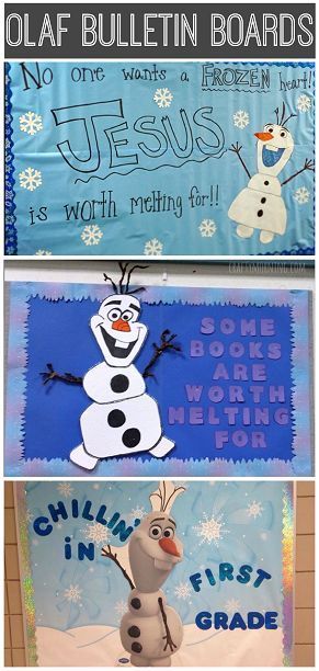 Frozen Olaf Bulletin Board Ideas for the Classroom - Christmas or winter scenes! | CraftyMorning.com January Door Decorations Classroom, Olaf Bulletin Board, January Door Decorations, Holiday Classroom Doors, Classroom Door Decorating, November Bulletin Boards, Door Bulletin Boards, Ideas For The Classroom, Harvest Crafts