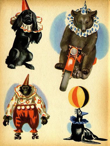 Vintage Circus Illustration. Yeats writes a poem called The Circus Animal's Desertion and discusses his lack of ability to write poetry due to his broken heart. Circus Reference, Vintage Dog Illustration, Bear Anatomy, Cirque Vintage, Circus Illustration, Wonder Pets, Circus Poster, Circus Animals, Circus Art