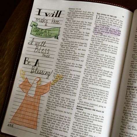 Genesis 12. Bible journaling. Genesis 12 Bible Journaling, Genesis Bible Journaling Notes, Genesis Bible Journaling, Devotional Journal Ideas, Bible Journaling Notes, Scripture Art Journaling, Genesis 11, Scripture Verse Art, Purposeful Living