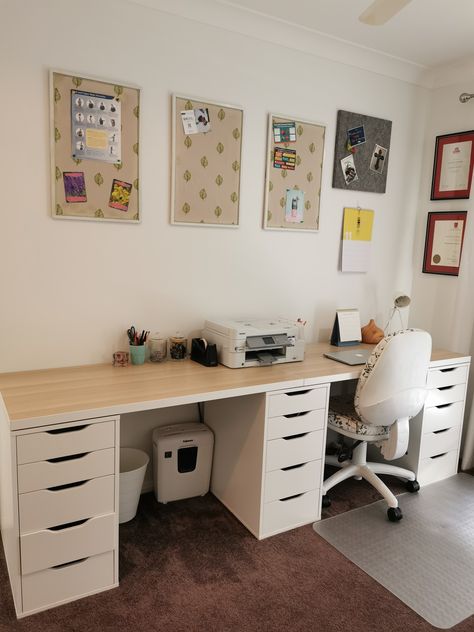 Ikea Study Desk Ideas, Long Study Table Design, Ikea Drawer Desk, Study Desk Ikea, Ikea Wooden Desk, Ikea Wood Desk, Ikea Study Desk, Long Study Table, Ikea Study