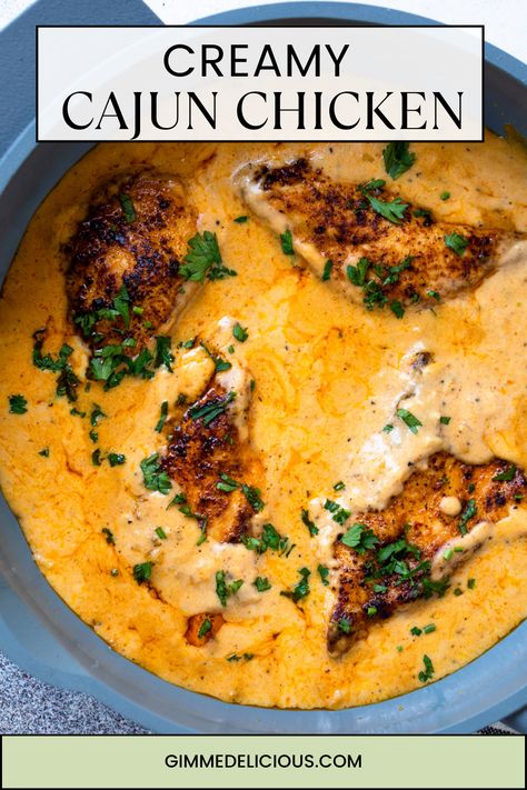 Creamy Cajun Chicken Cajun Chicken And Mashed Potatoes, Cajun Cream Chicken, Creamy Garlic Cajun Chicken, Garlic Smothered Chicken, Creamy Chicken Over Rice Recipes, Cajun Chicken Slow Cooker, Smothered Chicken With Mashed Potatoes, Cajun Chicken Bake, Restaurant Quality Recipes Dinners