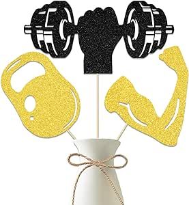 Gym Theme Centerpiece Sticks, Gym Fitness Theme Birthday Decorations, Weight Lifting Workout Baby Shower Party Supplies Gold Black 12 Pieces Gold Black Centerpieces, Weight Lifting Workout, Baby Shower Party Supplies, Sport Gym, Baby Shower Party, Gym Fitness, Shower Party, Weight Lifting, Gold Black