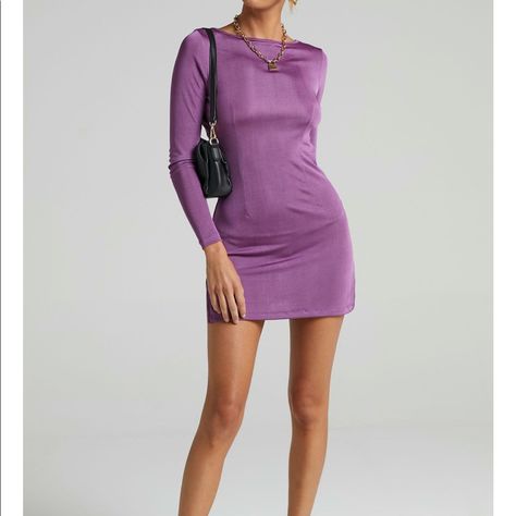 Dress Long Sleeve Short, Mini Dress Long Sleeve, Perfect Night, Hot Pink Dresses, Black Halter Dress, Polly Dress, Purple Mini Dresses, White Button Down Shirt, Rainbow Dress