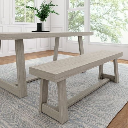 Give your dining table rustic, country-chic style with the Plank+Beam Farmhouse Dining Bench. Perfect for your family and friend gatherings, this dining table bench seats three people with ease. Crafted with solid pine wood and clean, non-toxic finishes, this dining bench has a strong and sturdy design that complements your healthy living space. The unique wirebrush finish offers a textured look that creates a beautiful setting for all your meals and events. This solid wood dining bench pairs wi Bench For Dining Table, Dining Table Bench Seat, Farmhouse Dining Benches, Wood Entryway Bench, Dining Table Bench, Classic Dining Table, Solid Wood Kitchen, Wood Dining Bench, Farmhouse Dining Room Table