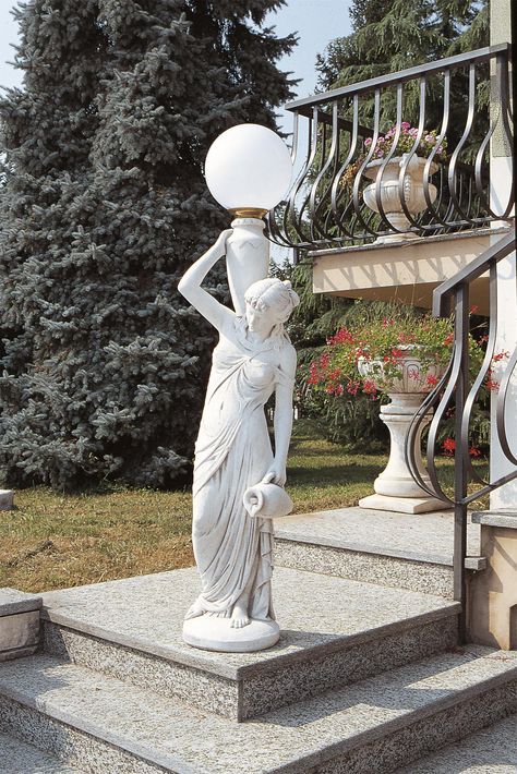 Stone Lamps, Statue David, Statues Greek, Italian Statues, Garden Statuary, Marble Light, Cemetery Angels, Backyard Walkway, Stone Lamp