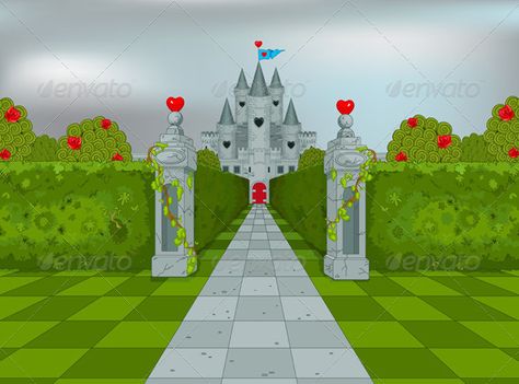 Palace of Queen of Hearts Queen Of Hearts Castle Wonderland, Queen Of Hearts Backdrop, Queen Of Hearts Castle, Asb Ideas, Alice In Wonderland Cartoon, Queen Of Heart, Senior Things, Queen Of Hearts Alice, Alice In Wonderland Poster