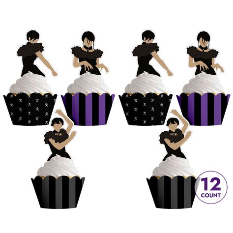 Wednesday Addams Birthday Party, Addams Family Theme Party, Wednesday Addams Party, Wednesday Addams Birthday, Wednesday Party, Addams Family Theme, Addams Family Costumes, Cupcake Decor, Cupcake Wrappers