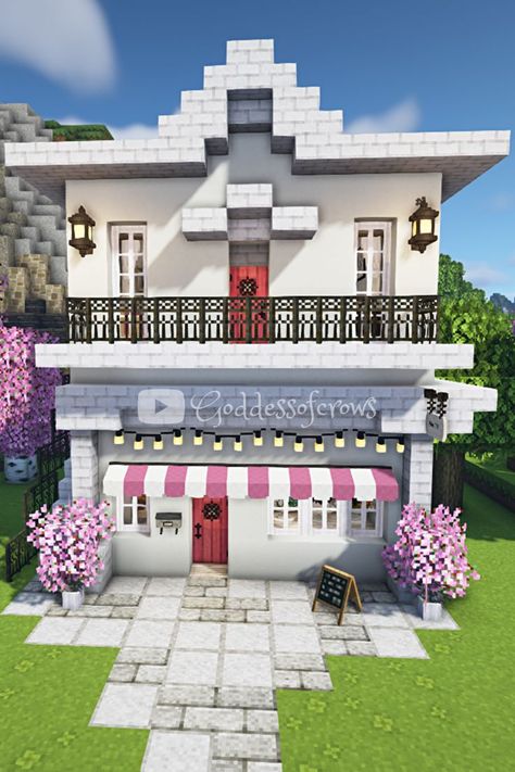 Bakery In Minecraft, Cottagecore Bakery, Minecraft Bakery, Aesthetic Bakery, Minecraft Cottagecore, Minecraft Modern, Minecraft Cottage, Minecraft City, Minecraft Inspo