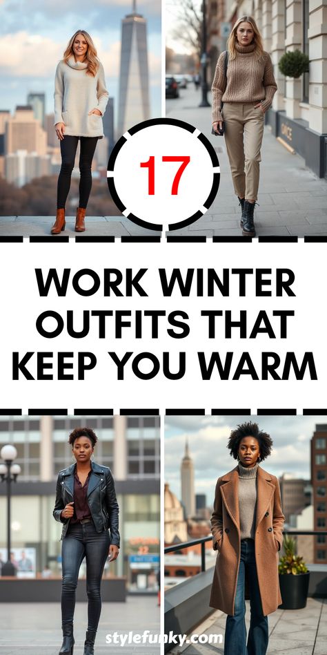 Stay cozy yet fashionable this season with these 17 work winter outfits! Let’s face it, style should never take a back seat even when temperatures drop. We have amazing options like a fleece-lined tunic paired with ponte leggings and flat boots, or a chunky knit sweater styled with slim-fit trousers and combat boots. Don't miss out on chic looks such as faux leather jackets combined with blouses and ankle boots. Keep warm while looking fabulous at work with these carefully curated cold-weather ensembles. Trouser And Boots Outfit, Puffer Jacket And Boots Outfit, Winter Combat Boots Outfit, Faux Leggings Outfit, Fleece Leggings Outfit, Faux Leather Jacket Outfit, Work Winter Outfits, Faux Leggings, Combat Boot Outfit