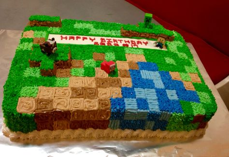 Minecraft Sheet Cake Birthday, Minecraft Cookie Cake Ideas, Minecraft Sheet Cake Ideas, Minecraft Sheet Cake, Sheet Cake Birthday, Sheet Cake Ideas, Pastel Minecraft, Minecraft Cookies, Wilton Decorating Tips