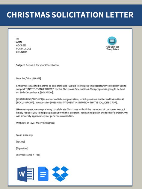 Do you need an inviting Christmas Solicitation Letter to request for contribution for the Christmas Party? Check out this tempting example solicitation letter Solicitation Letter For Christmas Party, Letter For Christmas, Santa Toy Donation Letter, Solicitation Letter, Event Proposal Letter Sample, Authorization Letter To Claim Money, Letter Explaining Santa, Donation Letter, Unique Business Names