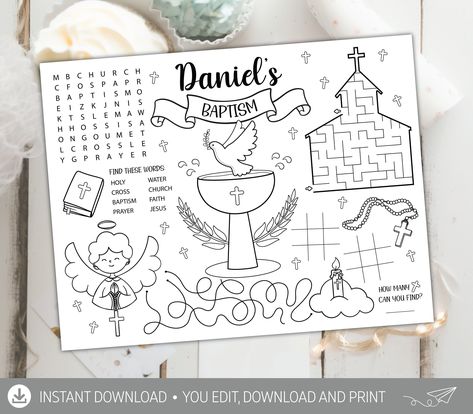 Vintage Car Party, Soccer Birthday Invitation, Recuerdos Primera Comunion Ideas, Personalised Placemats, Christening Party, Kid Coloring Page, Communion Party, Activity Mat, Boy Baptism