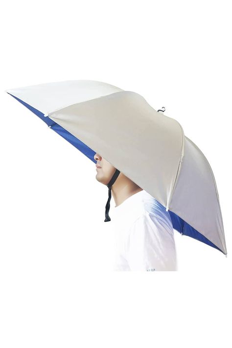 A large, hands-free umbrella that you wear on your head to protect your head, neck, and shoulders from the sun and rain. Head Umbrella, Umbrella Hat, Sun And Rain, House Stuff, Your Head, Hands Free, Umbrella, The Sun, Sun