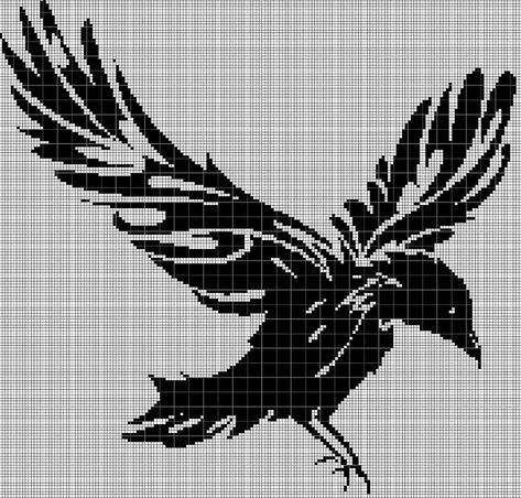 Raven+silhouette+cross+stitch+pattern+in+pdf Crow Cross Stitch Pattern Free, Beaded Raven Pattern, Cross Stitch Raven, Raven Embroidery Pattern, Raven Cross Stitch Pattern, Raven Pixel Art, Raven Embroidery, Raven Cross Stitch, Raven Pattern