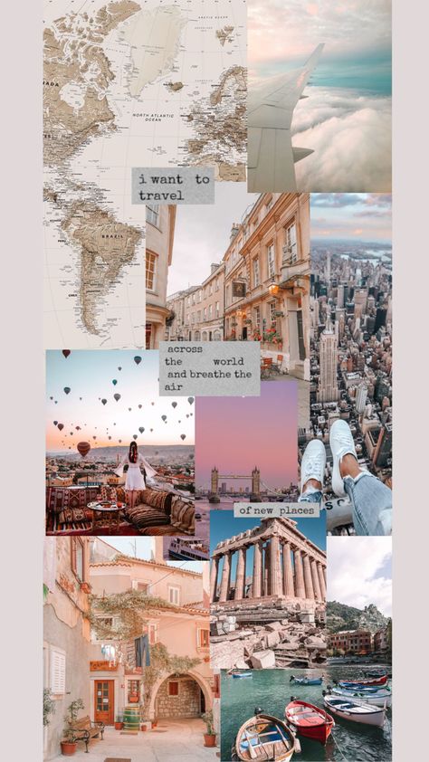 Aesthetic Travel Collage Travel Iphone Wallpaper Aesthetic, Visionboard Aesthetic Travel, Iphone Wallpaper Travel Aesthetic, Travel Moodboard Aesthetic, Travel Asthetics Photos Wallpaper, Picture Collages Aesthetic, Collage Of Photos Aesthetic, Travel Asthetics Wallpaper, Travel Wall Collage Pictures