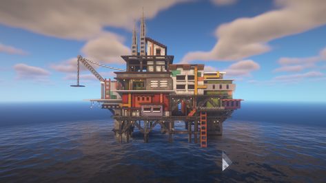 Minecraft Building Guide, Minecraft Steampunk, Minecraft House Plans, Minecraft Modern, Minecraft City, Minecraft Plans, Minecraft Inspo, Minecraft Construction, Oil Rigs