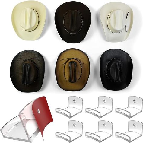 Amazon.com: Modern JP Adhesive Hat Hooks for Wall (6-Pack) - Cowboy Hat Rack, Wide Brim Hat Organizer, Strong Hold Hat Hangers for Wall - Clear : Home & Kitchen Hats Room, Hat Rack Wall, Hat Holders, Hat Hangers, Cowboy Hat Rack, Cap Organizer, Hat Racks, Hat Wall, Large Hat