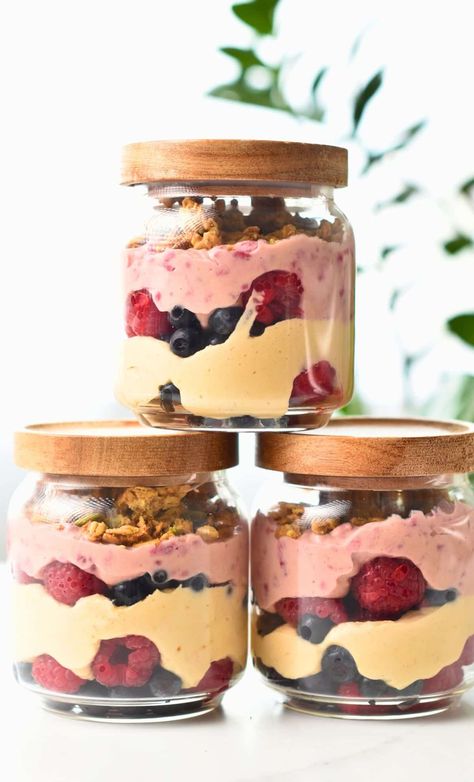 High Protein Yogurt Parfait - The Conscious Plant Kitchen Protein Yogurt Parfait, Yogurt Parfait Meal Prep, High Protein Yogurt Bowl, Protein Parfait, Yogurt Dessert Recipes, Conscious Plant Kitchen, High Protein Yogurt, Yogurt Dessert, Protein Yogurt