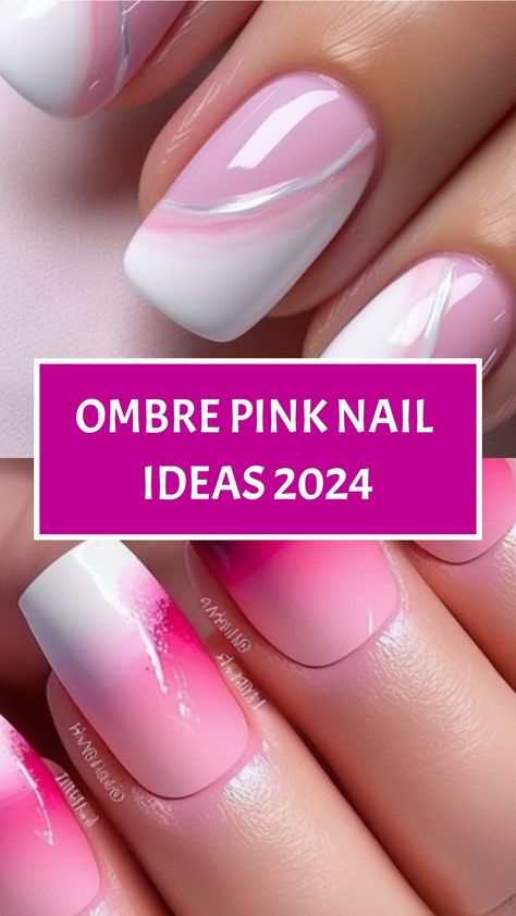 Ombre Pink Nail Ideas 2024 Ombre Nails For Short Nails, Short Nail Ombre Designs, Ombre Nails Biab, Squoval Nails Design Pink, Pink And White Ombre Nail Designs, Ombre Metallic Nails, 2024 Ombre Nails, Nails 2024 Ombre, Dip Nail Designs Ombre