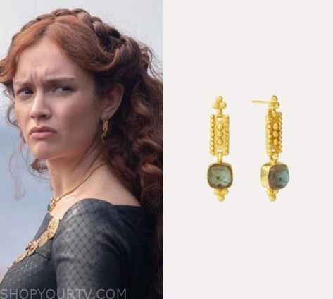 House of the Dragon: Season 1 Episode 7 Alicent's Gold Labradorite Drop Earrings House Of The Dragon Earrings, House Of Dragons Jewellery, House Of Dragon Jewelry, House Of The Dragon Jewelry, Tv Show House, Dragons Clothes, Dragon Earrings, Where To Buy Clothes, Medieval Jewelry