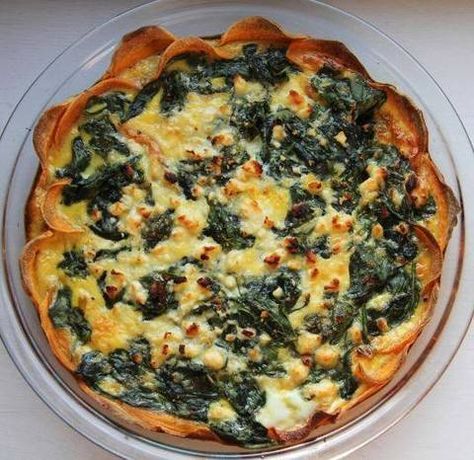 Quiche Crust Recipe, Potato Eggs, Sweet Potato Crust Quiche, Spinach Feta Quiche, Sweet Potato Crust, Snacks Sweet, Potato Crust, Healthy Videos, Spinach Quiche