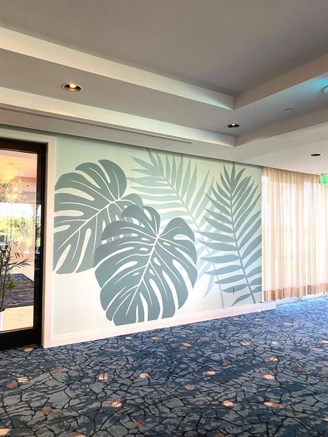 Dani Paint Co. Custom Mural, The Falls Club of the Palm Beaches, South Florida — Dani Paint Co. Monstera Mural Painting, Monstera Mural, Tropical Mural, Custom Murals, Broward County, Palm Beach County, Painted Letters, Logo Restaurant, Mural Painting