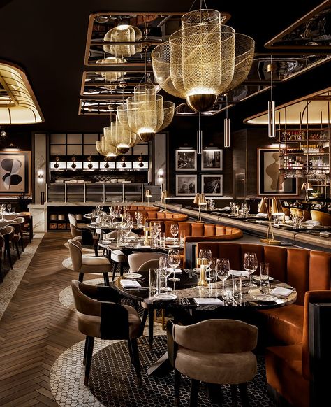 H&W Steakhouse Restaurant - Atlanta Steakhouse Restaurant Design, Bar Lounge Design, Steakhouse Restaurant, Beautiful Cafe, Restaurant Design Inspiration, Hotel Lobby Design, Pop Up Bar, Side Bar, Dining Design