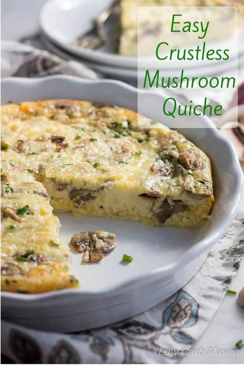 This easy crustless Mushroom Quiche with smoked Gouda is a standout low carb, crustless quiche recipe. keto Quiche Easy, Crustless Quiche Recipe, Low Carb Quiche, Keto Quiche, Mushroom Quiche, Low Carb Maven, Breakfast Quiche, Quiche Recipe, Smoked Gouda