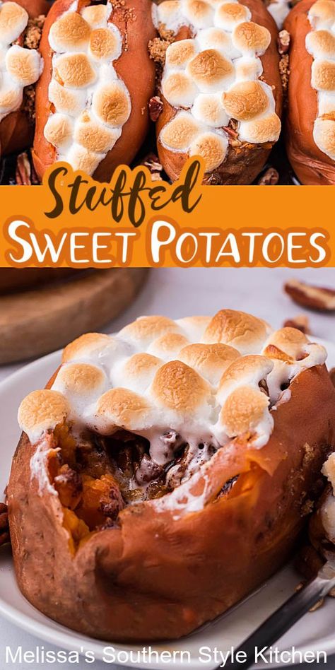 Sweet Potato Stuffed, Sweet Potatoes With Marshmallows, Stuffed Sweet Potato, Potato Stuffed, Best Potato Recipes, Stuffed Sweet Potatoes, Baked Sweet Potatoes, Honey Chipotle, Sweet Potato Wedges