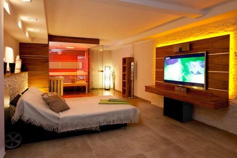 Egal ob im Badezimmer, im Garten, Keller oder Wellnessbereich: Erfahren Sie hier, worauf Sie bei der Platzierung Ihrer Sauna achten müssen. Basement Gym Ideas, Tv Walls, Media Room Design, Basement Gym, Basement Bedrooms, Spa Design, Basement Bathroom, Home Spa, Media Room