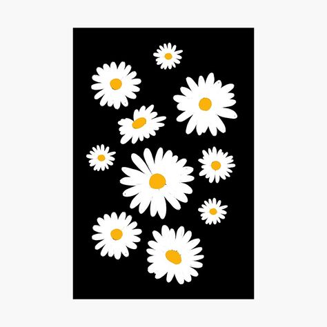 Get my art printed on awesome products. Support me at Redbubble #RBandME: https://www.redbubble.com/i/photographic-print/Classic-Daisies-on-Black-by-latheandquill/48932994.6Q0TX?asc=u Black Canvas Board Painting, Black Background Easy Painting, Easy Painting Ideas On Canvas Aesthetic Black, Easy Black Canvas Paintings, Canvas Black Background Ideas, Daisy Canvas Painting, Black Canvas Art Easy, Black Canvas Paintings Easy Aesthetic, Black Background Painting Ideas