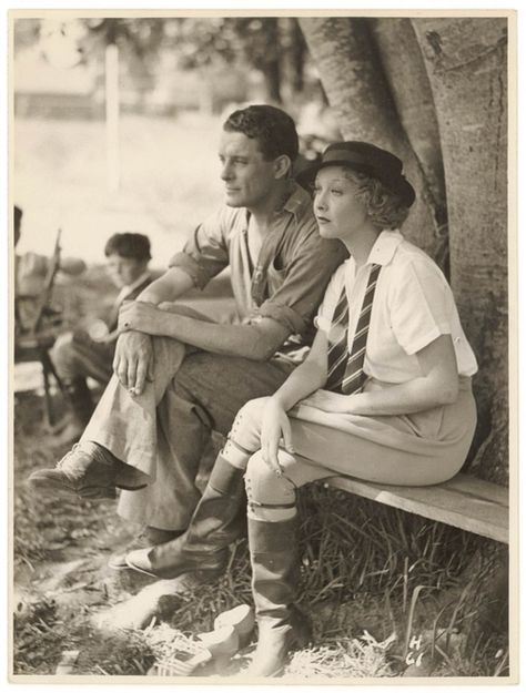 His and hers Vintage 1930s Afternoon style casual day wear pants photo print found hat fashion men women white shirt tie boots Hat Fashion Men, 20th Century Women, Georges Hobeika, 1930s Fashion, Photo Vintage, Moda Vintage, 인물 사진, White Photo, Look Vintage