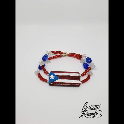 Puerto Rican Flag Bracelet | Etsy Flag Bracelet, Puerto Rican Flag, Skeleton Earrings, Wedding Bracelets, Porto Rico, Jesse James, Wood Bracelet, Spring Jewelry, Holiday Gift Wrap