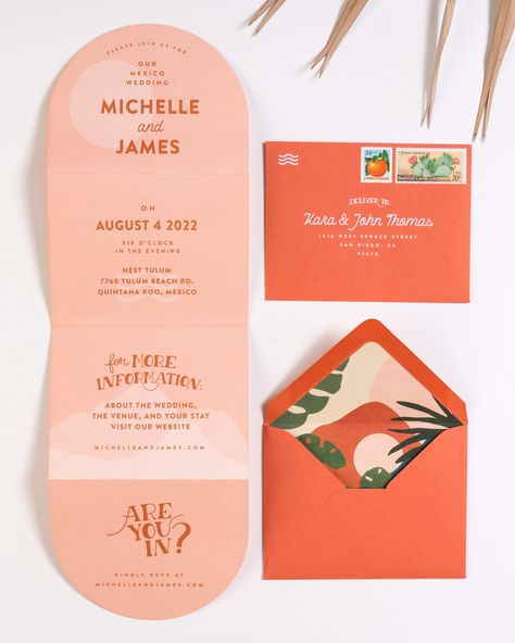 Mexico Wedding Invites, Bold Save The Date, Colourful Wedding Invitations, Mexico Wedding Invitations, Eclectic Wedding Invitations, Organic Wedding Invitations, Destination Birthday Party, Sunset Wedding Invitations, Wedding Invite Design