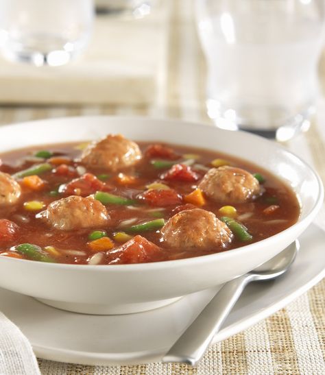 You can't go wrong with Dad's Meatball Soup made with diced tomatoes, beef broth, meatballs, mixed vegetables and orzo. Crockpot Meatball Soup, Soup Orzo, Crockpot Meatball, Italian Meatball Soup, Meatball Soup Recipes, Ready Set Eat, Mixed Veggies, Meatball Soup, Savory Soups