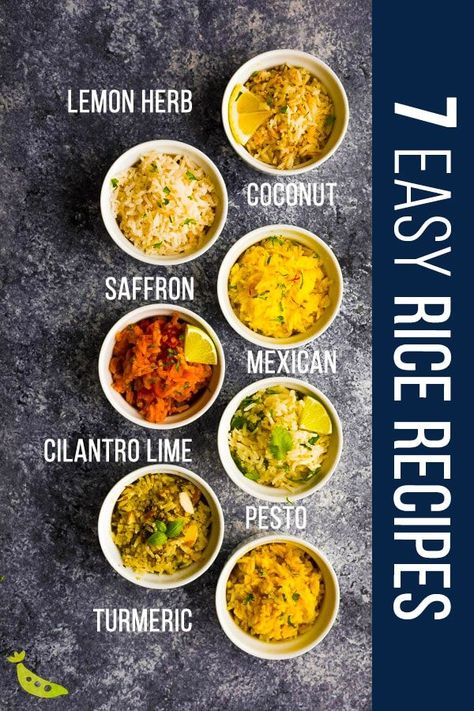 No more boring white rice...these SEVEN easy rice recipes are changing the game! With just a few simple ingredients, you can transform your rice into a flavor-packed side dish. #sweetpeasandsaffron #sidedish #rice #dinner #healthy #glutenfree #vegan  via @sweetpeasaffron Stove Top Rice, Green Rice Recipe, Yellow Rice Recipes, Lime Rice Recipes, Easy Rice, Saffron Rice, Rice Cooker Recipes, Easy Rice Recipes, Herb Recipes