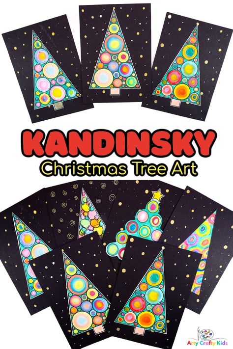 Kandinsky Christmas Tree Circle Art Christmas Art For Elementary Students, Nutcracker Art Projects For Kids, Christmas Art For Kids Classroom, Christmas Art For Kindergarten, December Arts And Crafts For Kids, Kindergarten Christmas Art, Kandinsky Art For Kids, Christmas Art Projects For Elementary, Christmas Art Projects For Kids