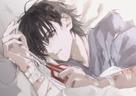 Anime Illustration Art, Sick Boy, Anime Illustration, Roleplay Characters, Dark Art Illustrations, Scary Art, Long Black Hair, Anime Drawings Boy, Boy Art