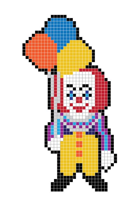 Pennywise Perler Beads, Pennywise Pixel Art, Horror Perler, Clown Pixel Art, Perler Beads Glow In The Dark, Pixel Art Horror, Hama Beads Horror, Pixel Art Hard, Horror Bead Pattern