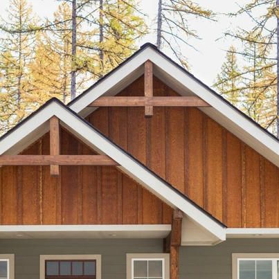 Shake, Lap Siding & Board and... - American Way Exteriors LLC Lap Siding Exterior, Siding Board And Batten, Cedar Siding Exterior, Siding Installation, Gable Trim, Installing Siding, Board And Batten Siding, Lap Siding, Cedar Siding