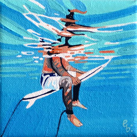 Surf Art Canvas, Surfer Acrylic Painting, Abstract Surfer Painting, Painting Of A Surfboard, Surfs Up Movie Aesthetic, Surfer Painting Easy, Surfboard Painting On Canvas, Surfer Drawing, Surfing Artwork