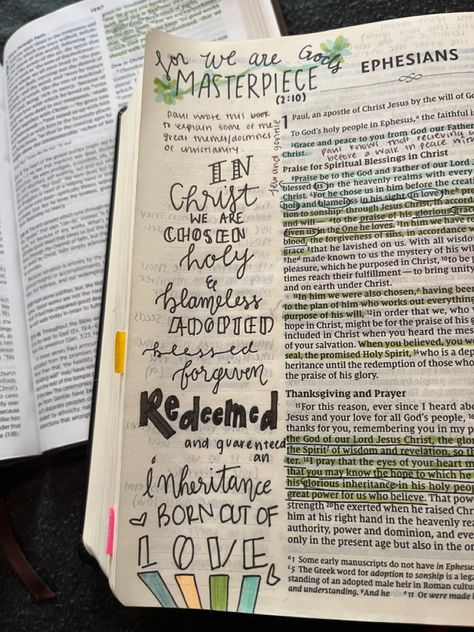 Ephesians 1 Bible Journaling, Ephesians Bible Journaling, Bible Annotations, Ephesians 1 4, Journal Banner, Bible Highlighting, Bible Aesthetic, Bible Journal Notebooks, Healing Bible Verses